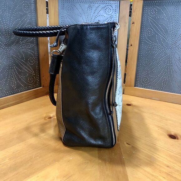 Brighton Scoop Leather Tote Bag 2 Tone Brown Fashionista Braided Strap Hardwear - Picture 5 of 16